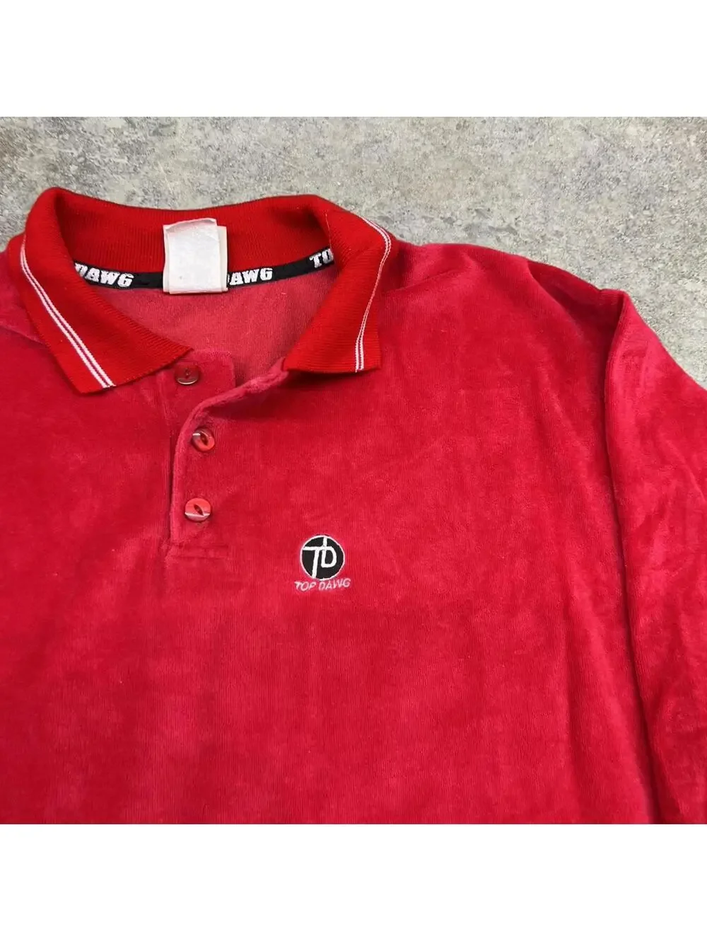 vintage top dawg velour small logo made in usa rugby polo shirt size xl